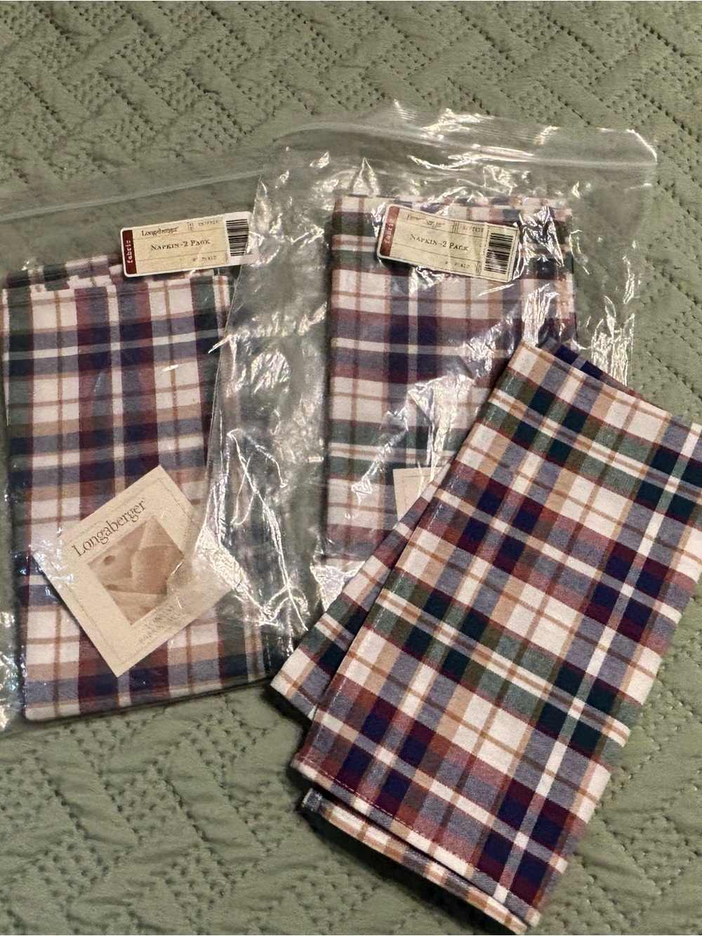 Longaberger Plaid Napkins in Blue, Brown, Red, Cream